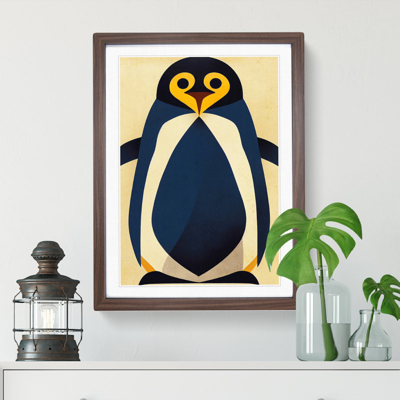 Penguin Abstract Art No.3 - Wall Art, 48cm H x 36cm W, Walnut Framed Paper, White