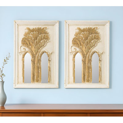 Ensemble de deux miroirs décoratifs en bois blanc et or de 30 po