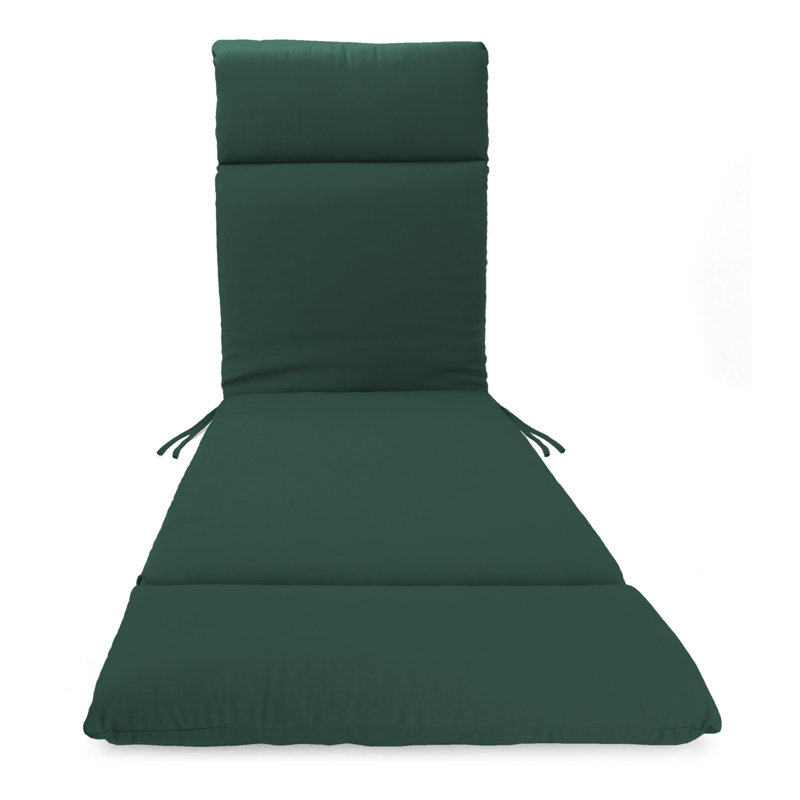 72" x 22" Outdoor Chaise Lounge Cushion with Ties and Loop, Green