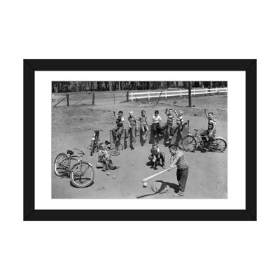 " 1950s 10 Neighborhood Boys Playing Sand Lot Baseball Most Wear Blue Jeans Tee Shirts " Black and White Photography