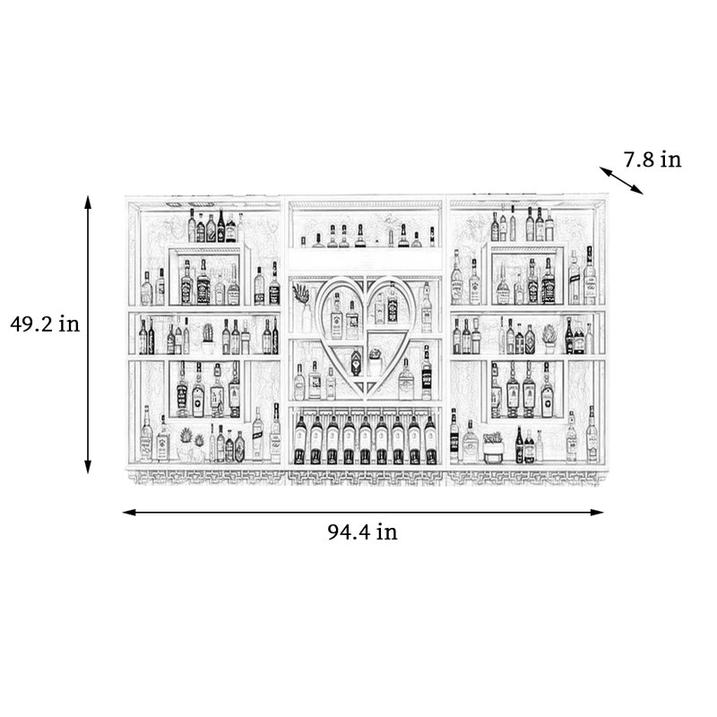Wall Mounted Shelf Industrial Style Bar Iron Display Shelf (LED Lights Not Included), 49.2" H x 94.4" W x 7.8" D, Black