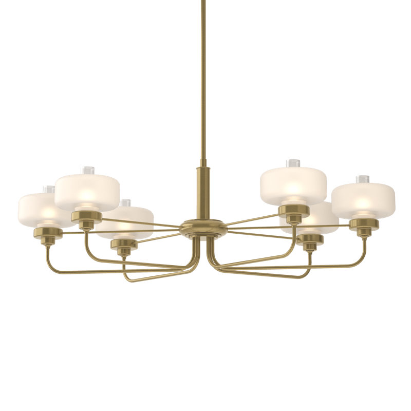 Nola 6 - Light Unique/Statement Classic/Traditional Chandelier, Frost Glass with Clear, Modern Brass, 18.3" - 60.3"