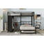 Lit superposé double au-dessus de simple avec garde-robe intégré, lit superposé en métal avec lit gigogne, bureau pliable, échelles, conception à réduction de bruit, noir-147478033
