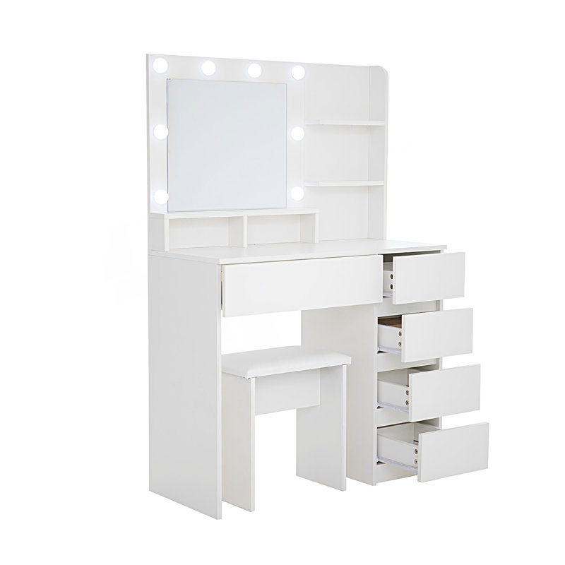 Ensemble de coiffeuse de maquillage, coiffeuse avec miroir et lumière, meuble-lavabo de chambre