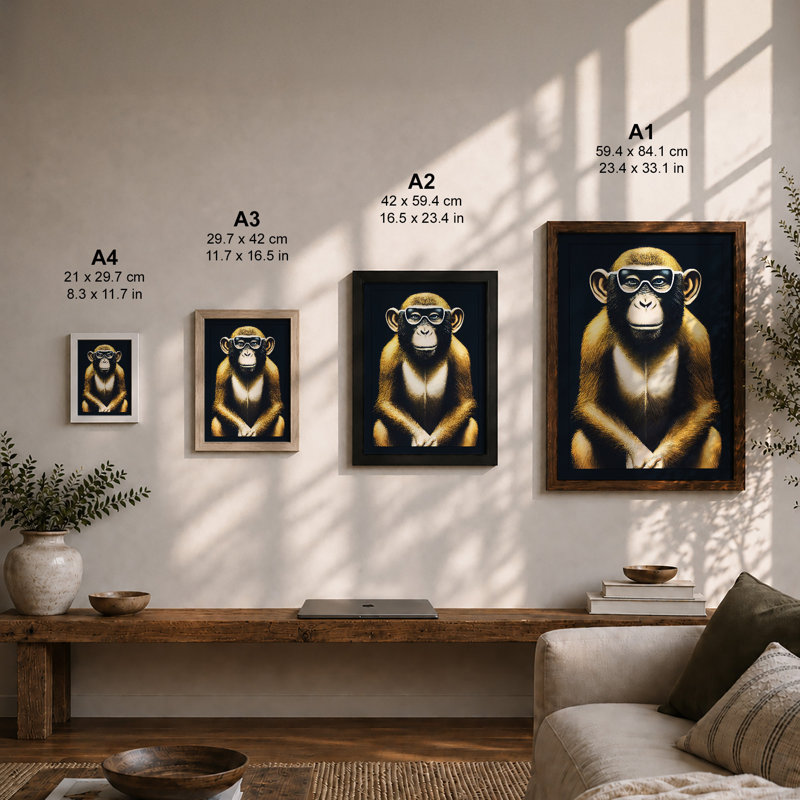 Chimp in Shades Modern 1 Piece Single Picture Frame Wall Art, A4 - 29.7 x 21.0 cm, Walnut