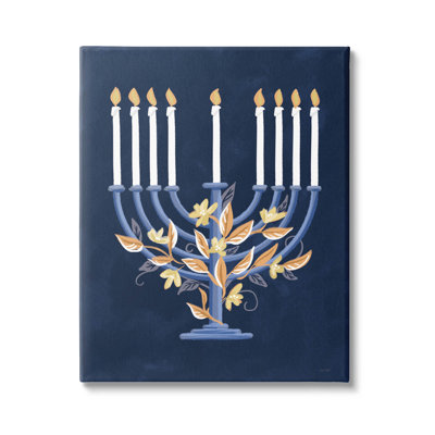 " Traditional Floral Hanukkah Menorah " by House Fenway Painting Print