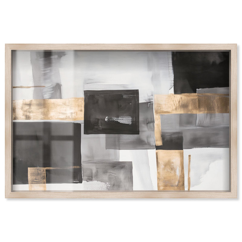 «Graphite and Glimmer I Shadowbox Print» par Art Remedy, H 17 po x l 25 po, Crème, crème