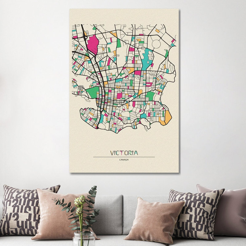 Victoria, British Columbia Map by Ayse Deniz Akerman - Wrapped Canvas Gallery-Wrapped Canvas Giclée, 152.5 cm H x 101.5 cm W