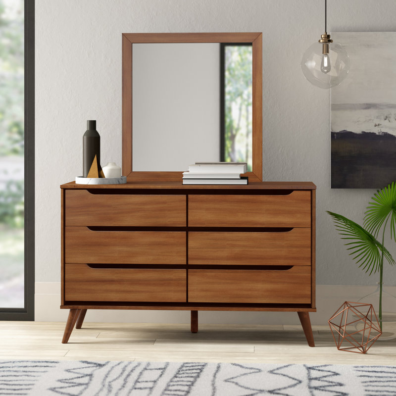 Stalter 58''W 6-Drawer Dresser with Mirror, Oak
