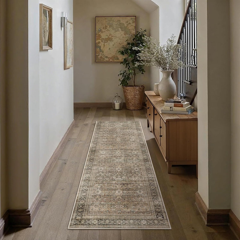 Tapis délavé lavable, antidérapant et doux, Runner 2'x6', Brown