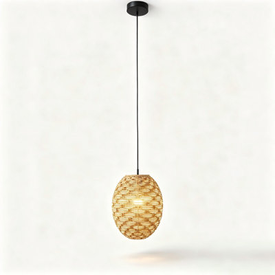 1-Light Adjustable Pendant Light With Natural Rattan Woven Shade