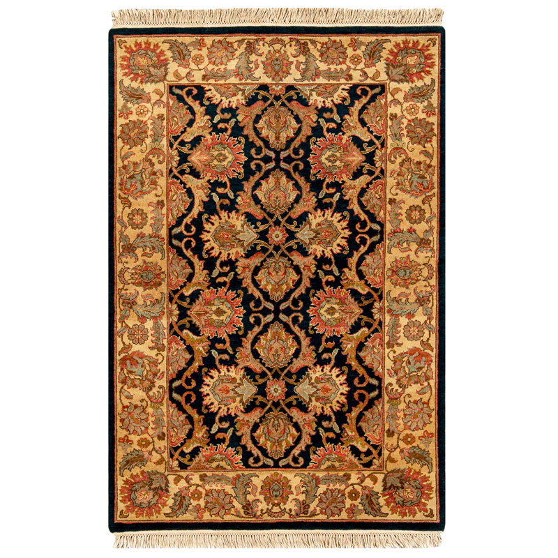 Tapis bleu et crème noué à la main de haute qualité