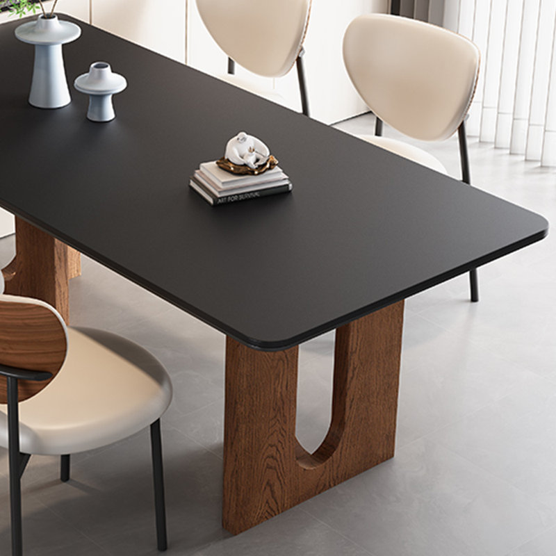 Une table de salle à manger en granit avec des pieds en bois de frêne, Noir, H 29,5 po x L 55,1 po x l 31,4 po