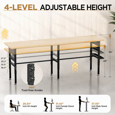 96 Inch Adjustable Workbench with Side Pegboard, Solid Wood Top, 2000 lbs Capacity, and Power Outlet for Garage and Workshop Use