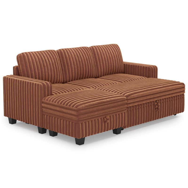 Compact Sofa With Storage Ottoman Soft Upholstery For Small Spaces, Brown Faux Fur