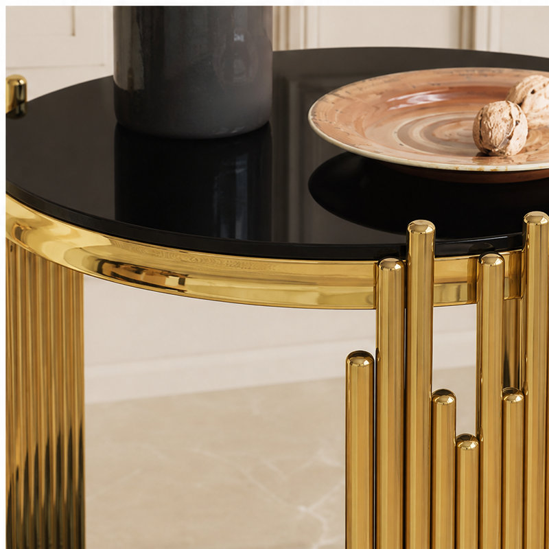 Ensemble de table de salon 3 pièces, Black, Gold
