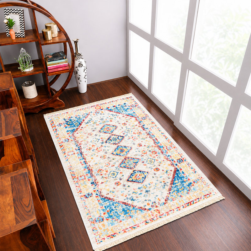 Machine Made Polyester Area Rugs - Rectangle, Multicolor, Oriental Design, Low Pile Machine Made Area Rugs for Living Room, Bed Room