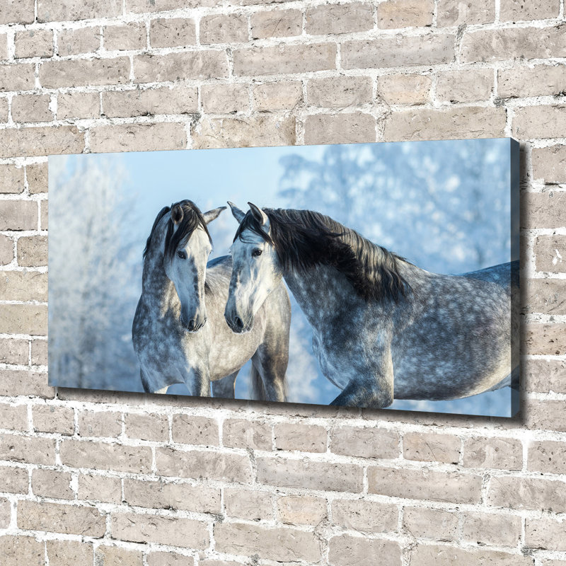 Gray Horses In Winter - No Frame Print on Glass, Glass, 70cm H x 100cm W x 4cm D