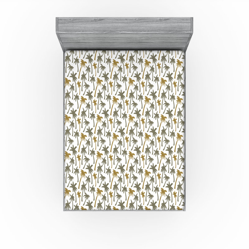 Ambesonne Nature Fitted Sheet Leaves Botanical Style Art, Full Fitted Sheet, Dark Mustard/Army Green Floral
