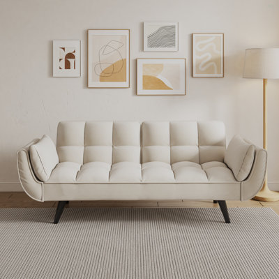 74 pouces canapé beige doux deux accoudoirs coussin décoratif confortable