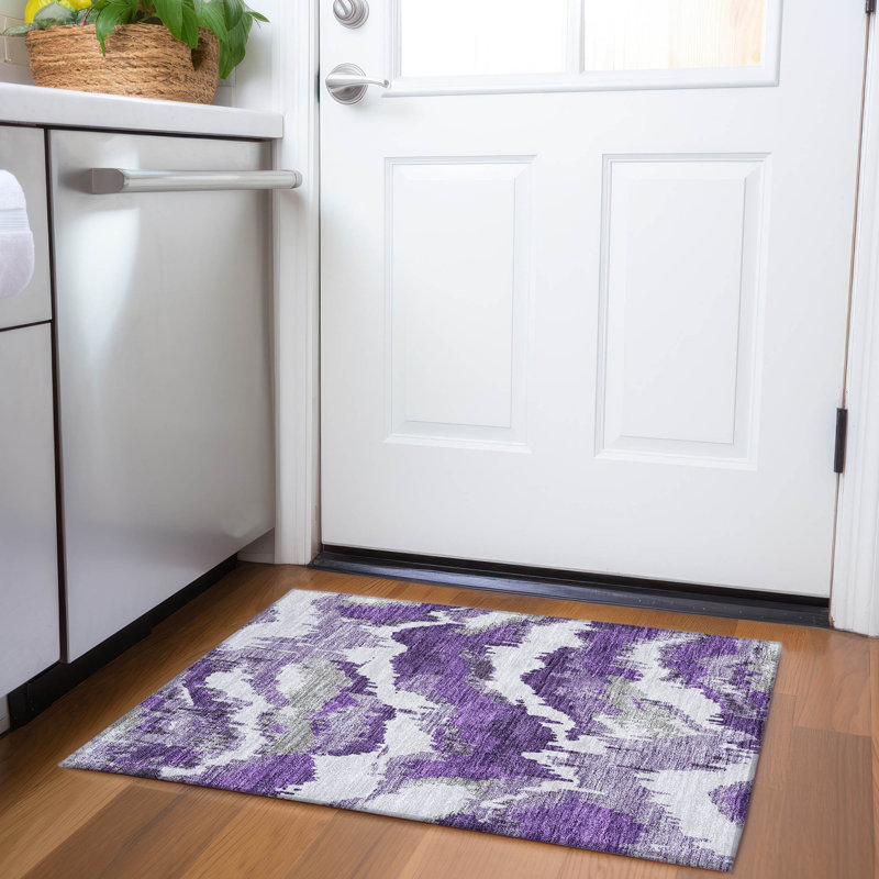 Tapis intérieur / extérieur en polyester tissé à la machine à motif abstrait mâle Mauve, Rectangle 1 pi 8 po x 2 pi 6 po