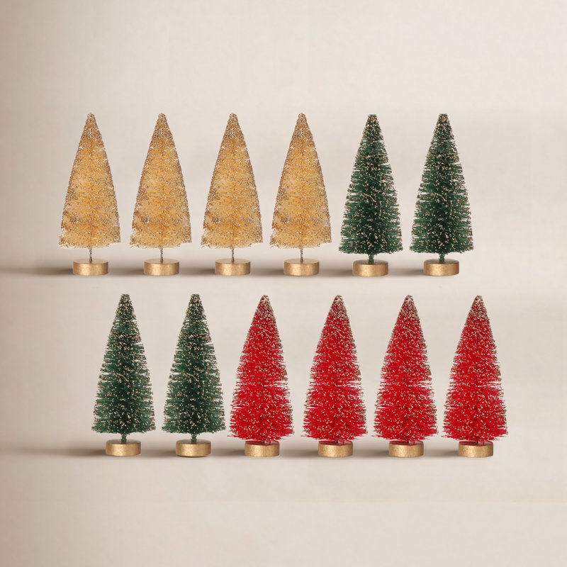 Boîte de 12 arbres en sisal rétro, Ivoire / vert / rouge
