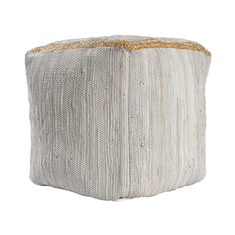Dillon Transitional Jute Bordered Cotton Handmade Ottoman Pouf, Gray