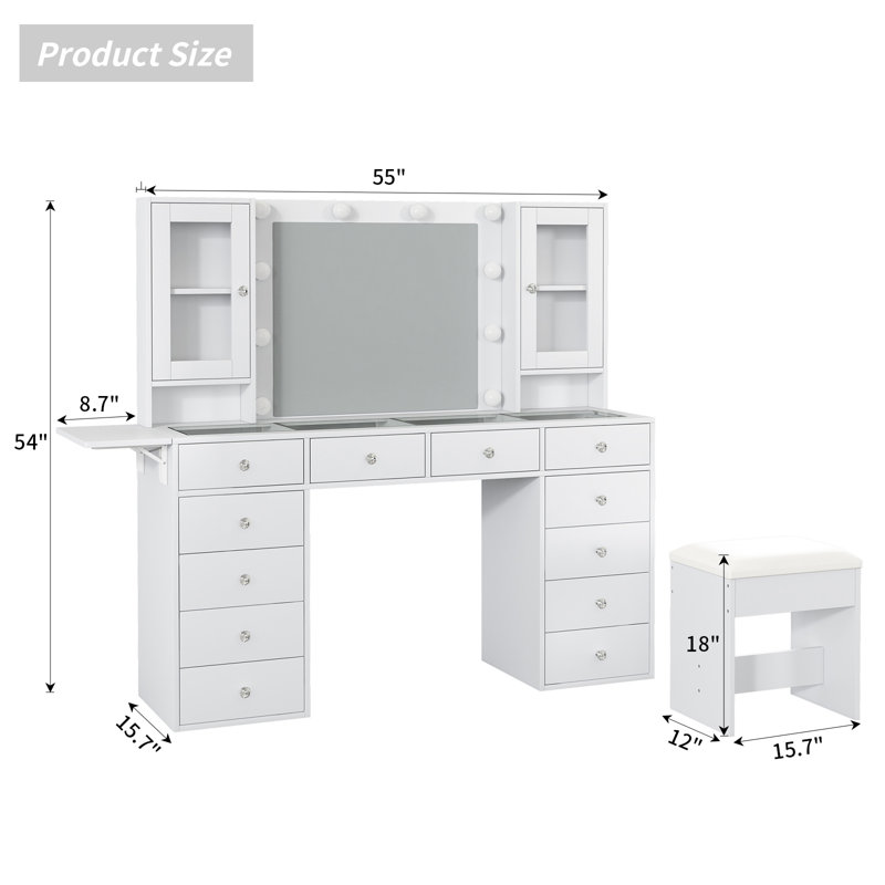 Tamon Dressing Table with Mirror, White