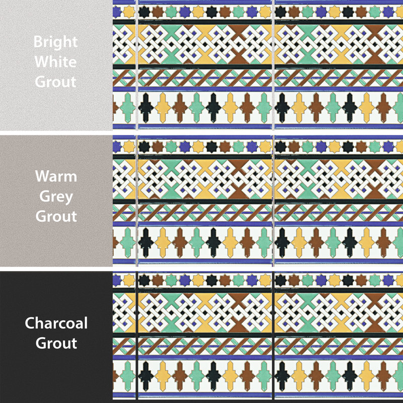 Sevillano Giralda 8" x 8" Ceramic Cenefa Border Tile in Blue/Red/Green
