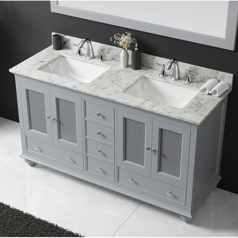 Ensemble de meuble-lavabo de salle de bain double 60 po Larry, Gris taupe