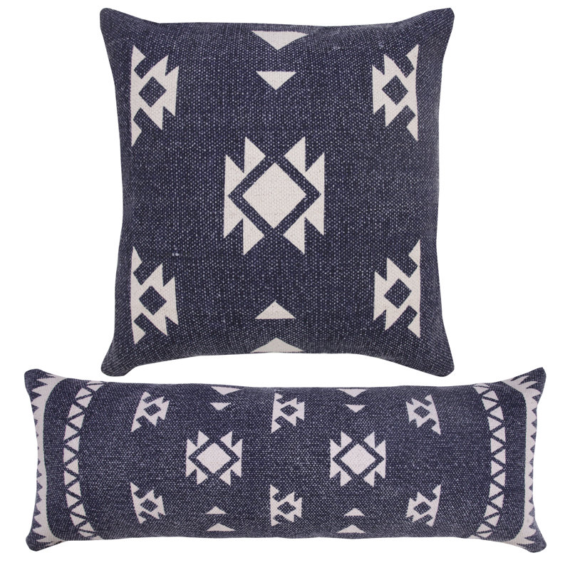 Housse de coussin décoratif contemporaine 100% coton tissé délavé à motif géométrique Contemporary
