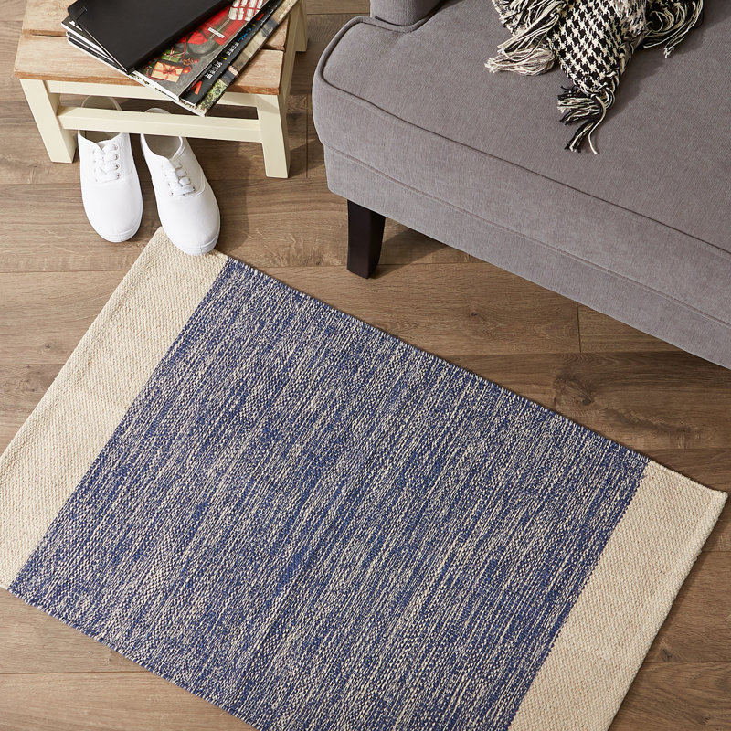 Tapis bleu français en coton tissé à la main Zahir