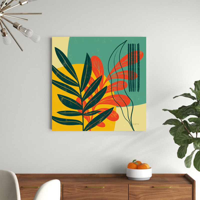 «Mid Century Modern I» par Becky Thorns, reproduction d'art sur toile tendue, Jaune / Orange / Sarcelle, Papier