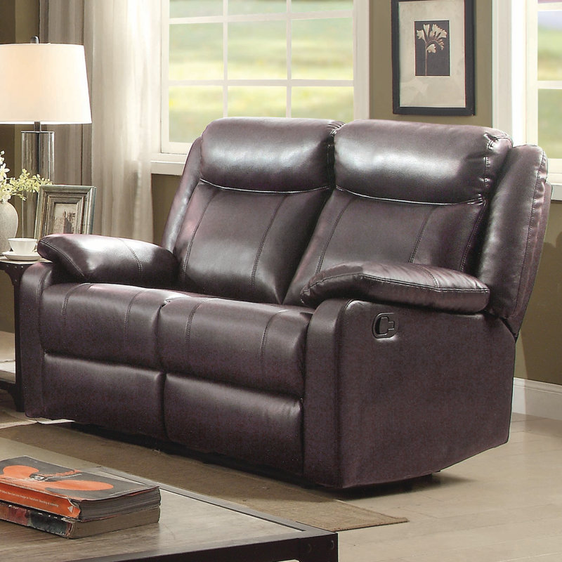 Boston Faux Leather Pillow Top Arm Reclining Loveseat, Dark Brown Faux Leather, 40"H x 55"W x 37"D
