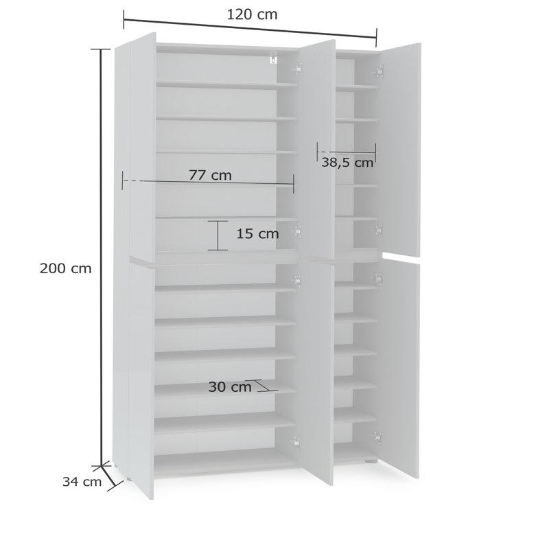 Rozek 30 Pair Shoe Storage Cabinet, Grey Gloss