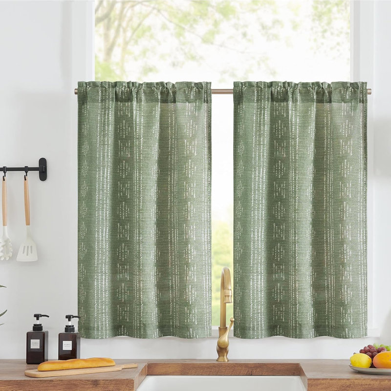 Boho Cafe Curtains Linen Small Window Curtains, 26" W x 36" L, Beige/Taupe