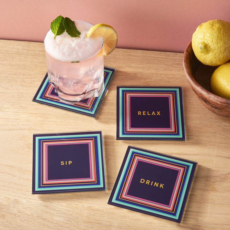 Ensemble de 4 sous-verres en verre Cheers To You Aqua