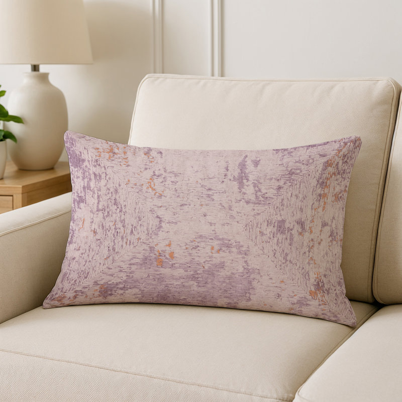 Coussin décoratif intérieur / extérieur gris Modern Modern, Beige / mauve clair abstrait 1, Rectangle H 25 po x l 18 po