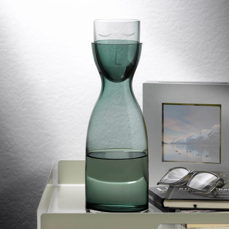 Mr. Mrs. 2 - Piece Crystal Lead Free Crystal Carafe Set, 9.25" H x 3.5" W x 3.5" D, Green