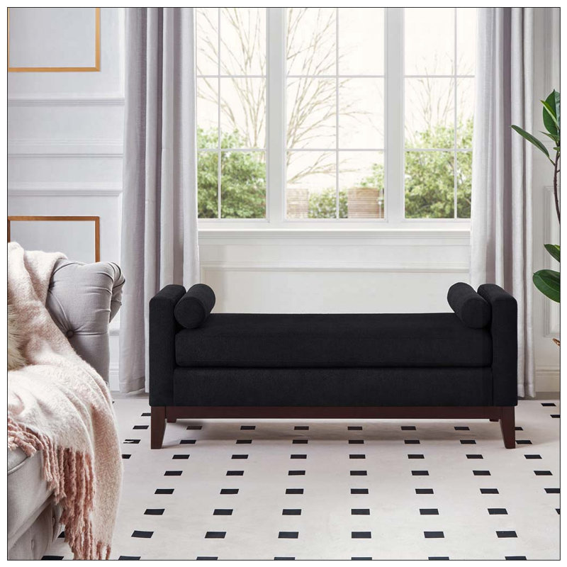 Grand repose-pieds rembourré en tissu avec coussins, Black