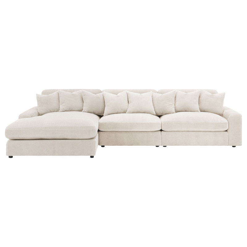 Thiego Upholstered Reversible Chaise Sectional Sofa Sand, Beige Corduroy