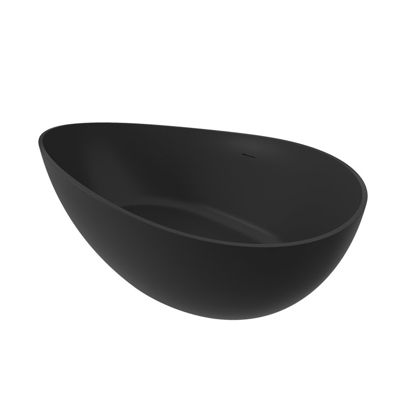 Loop 63" Solid Surface Stone Freestanding Soaking Bathtub, Matte Black