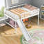 Platform Bed Full Size Compact Low Loft with Removable Slide and Ladder, White-toned Solid Pine Construction-129384912