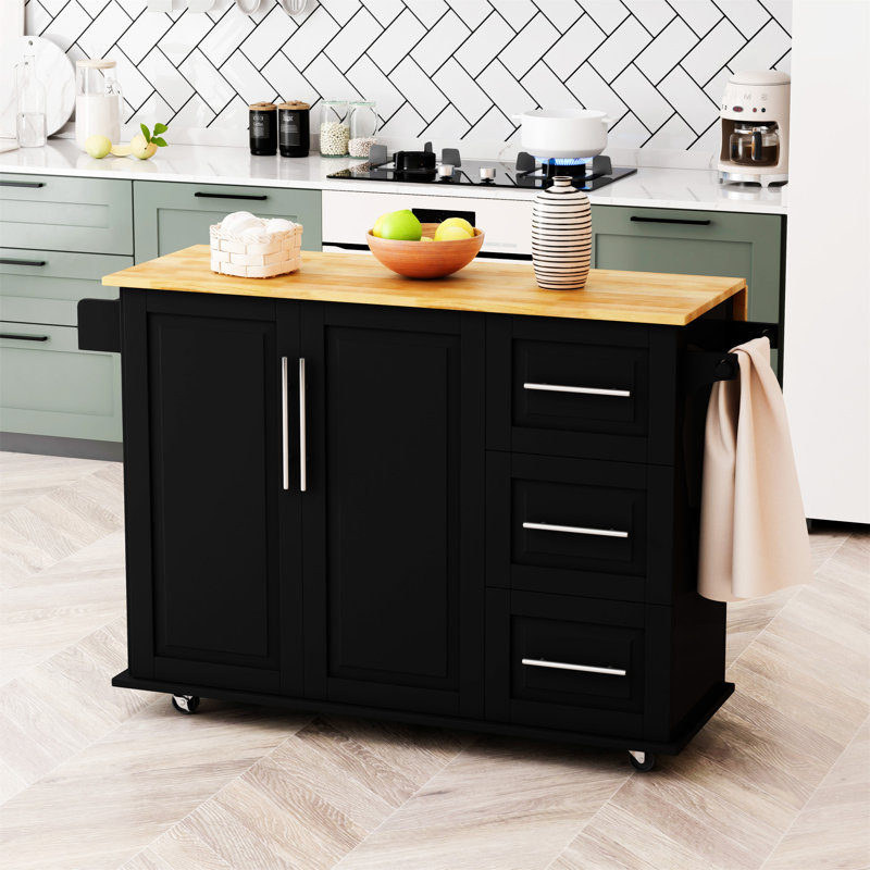 Kitchen Island Cart On Wheels With 2 Doors & 3 Drawers Adjustable Shelves Towel / Spice Rack For Home Kitchen, Dinning Room