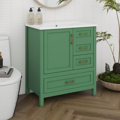 Armoire de meuble-lavabo 30 po avec lavabo en céramique, rangement avec porte à fermeture douce, trois tiroirs et plateau amovible