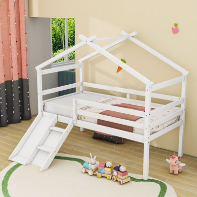 Twin Low Loft House Bed With Slide And Ladder