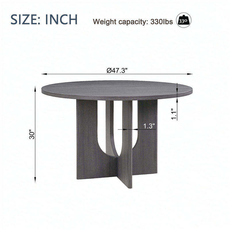 Modern Round Dining Table for 4, Farmhouse 47.3 inch Round Dining Table for Kitchen, Dining Room, Living Room, Antique Black
