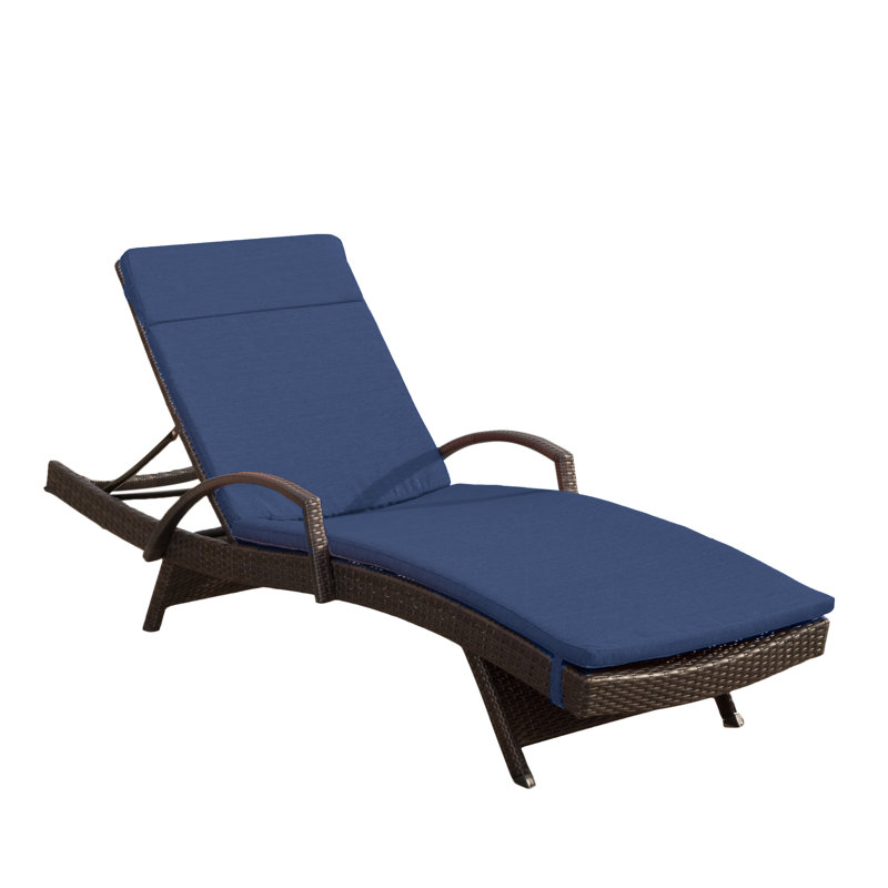 Billur Outdoor Wicker Chaise Lounge , Cushion Included, Navy Blue