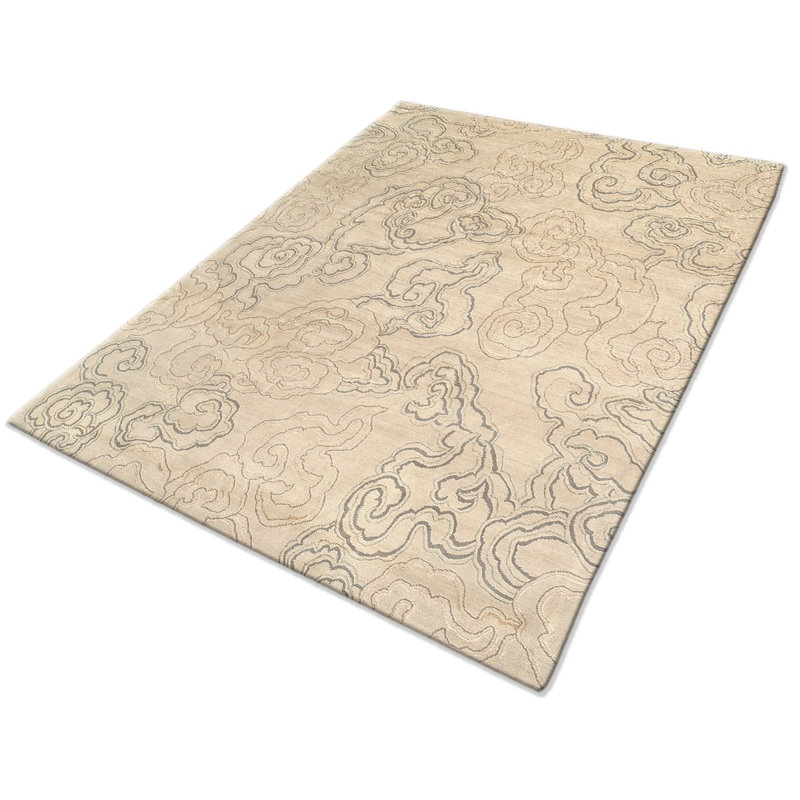 Cloud Floral Area Rug in Beige/Silver/White, Rectangle 6' x 9'