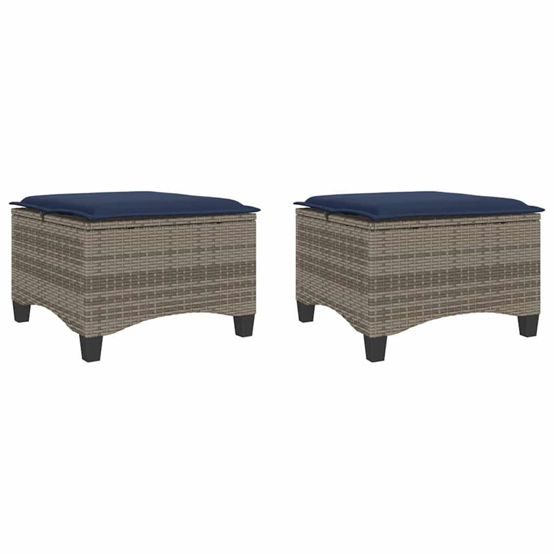2 tabourets de patio avec coussins 21,7 po x 21,7 po x 14,2 po en poly rotin, Gris, Gris foncé